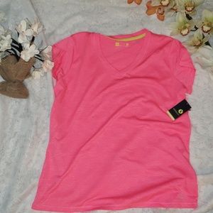 NEW ! HOT PINK V NECK MOISTURE WICK TEE